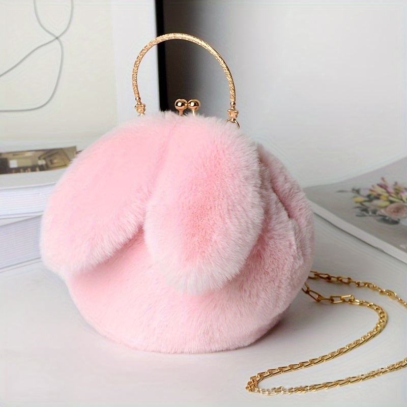 Adorable Korean Plush Pony Charm Zircon Rabbit Fur Unicorn Bag