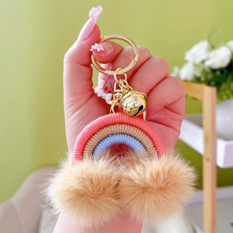 KESYOO 2pcs flower keychain Pompom Key Holder Pompom Key Circle Pompom  Pendant Ornament Home Key Chain pom pom keychain bulk Keychains fur  keychain