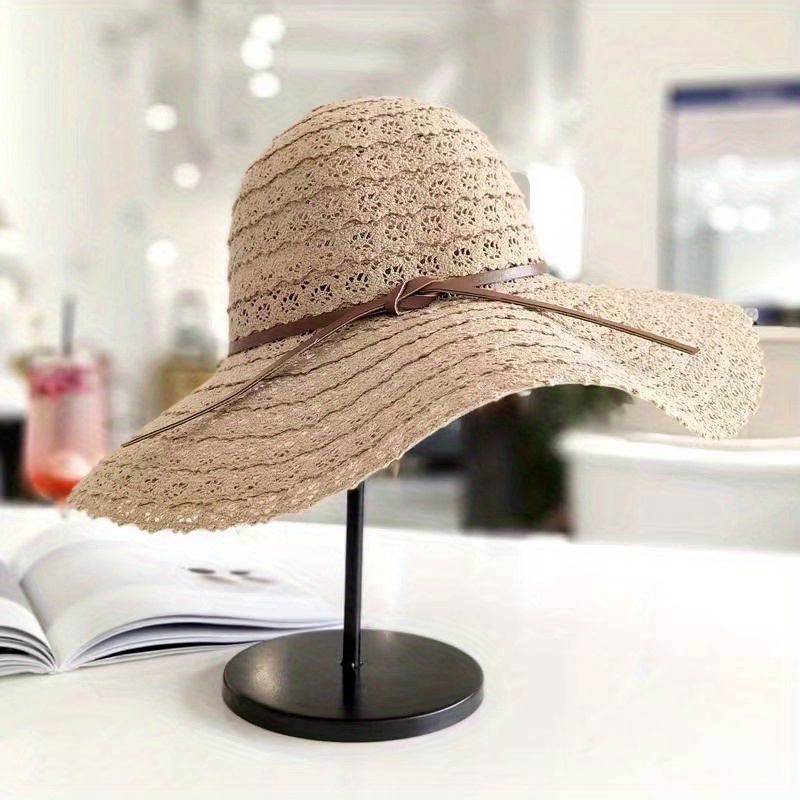 Floppy Striped Lace Sun Hat Wide Brim Hollow Breathable - Temu