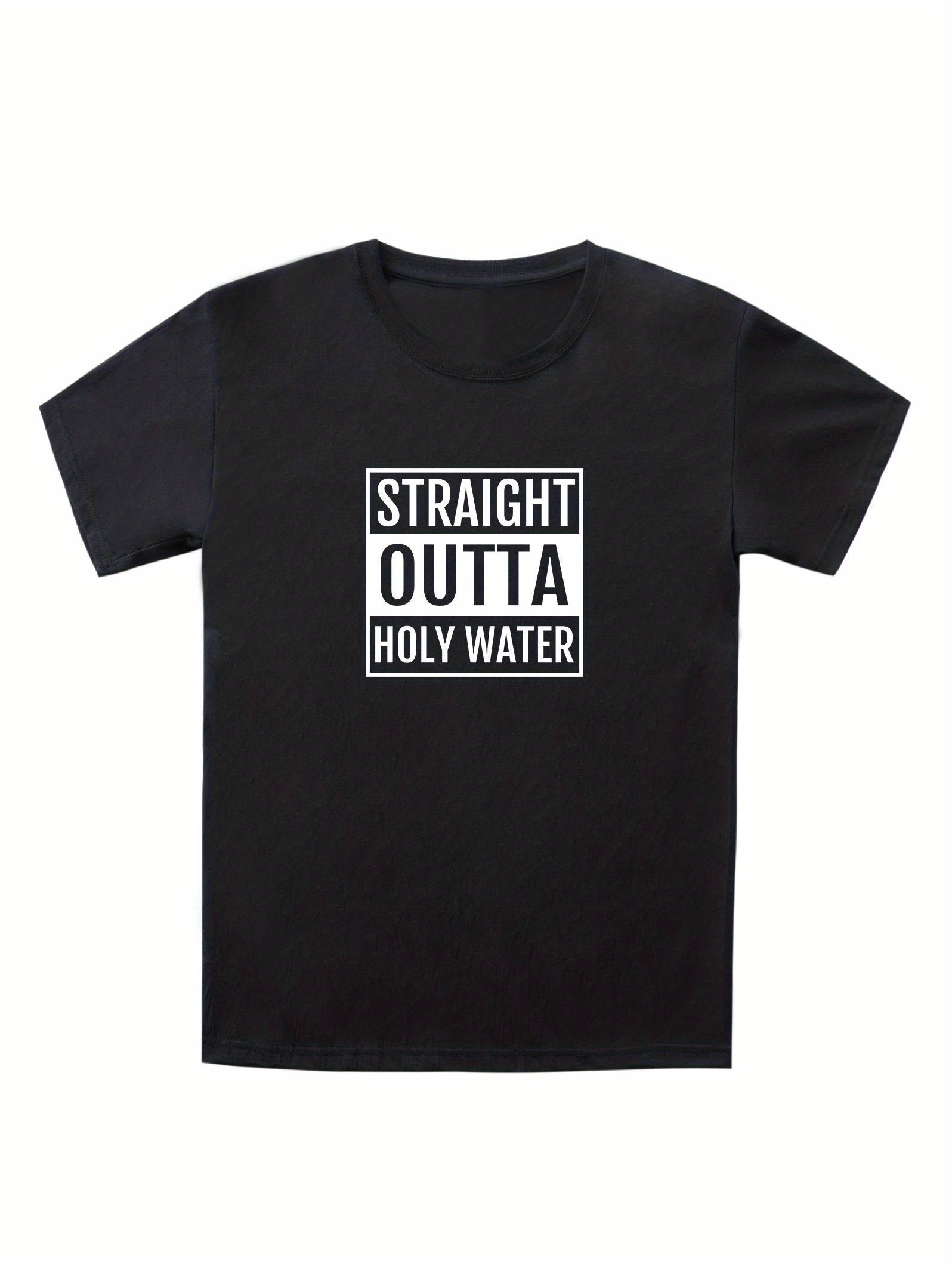 Mens Plus Size Clothes Straight Outta Holy Water Print Crewneck Short