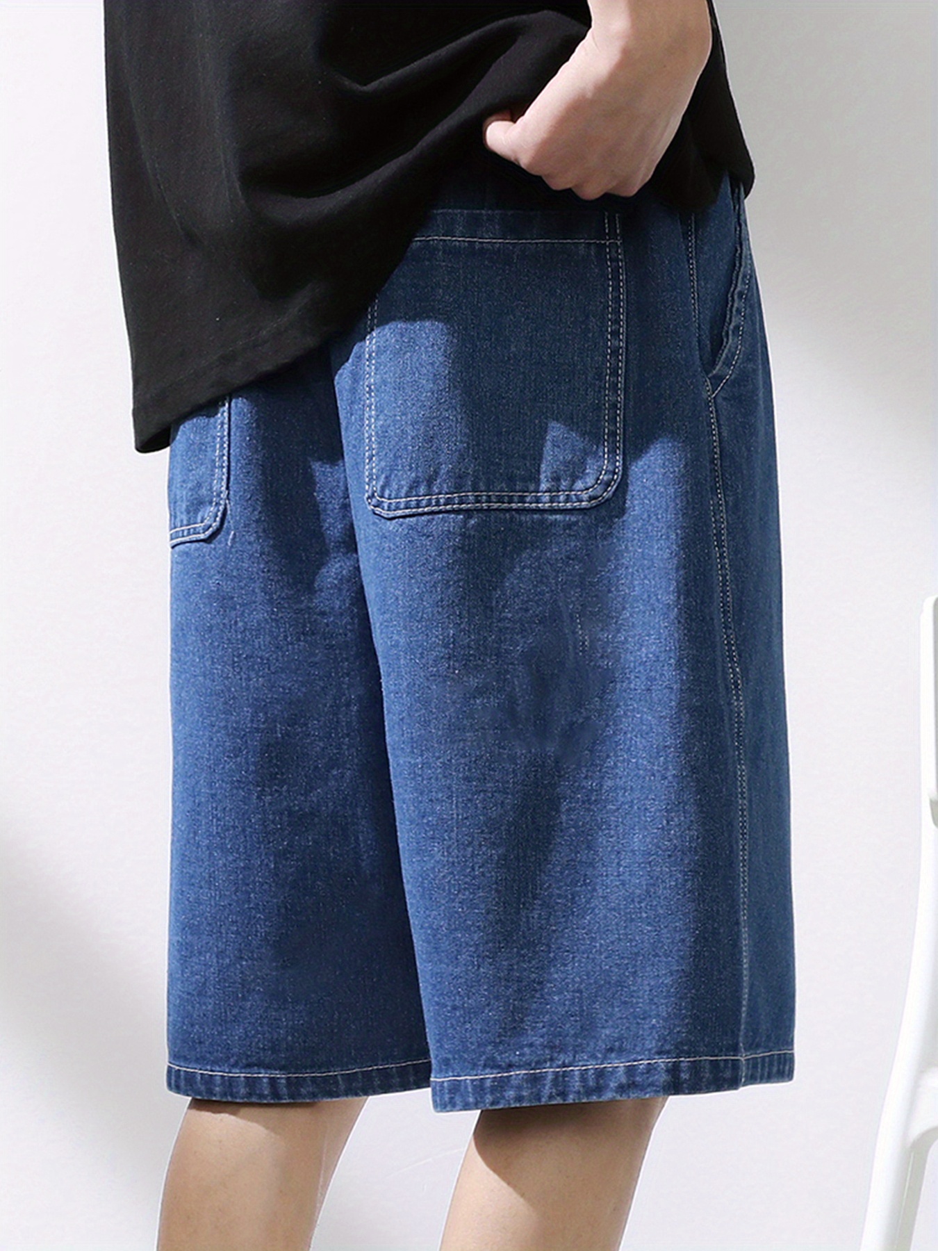 Men's Navy Blue Loose Denim Shorts Cotton Blend Thin Shorts Temu