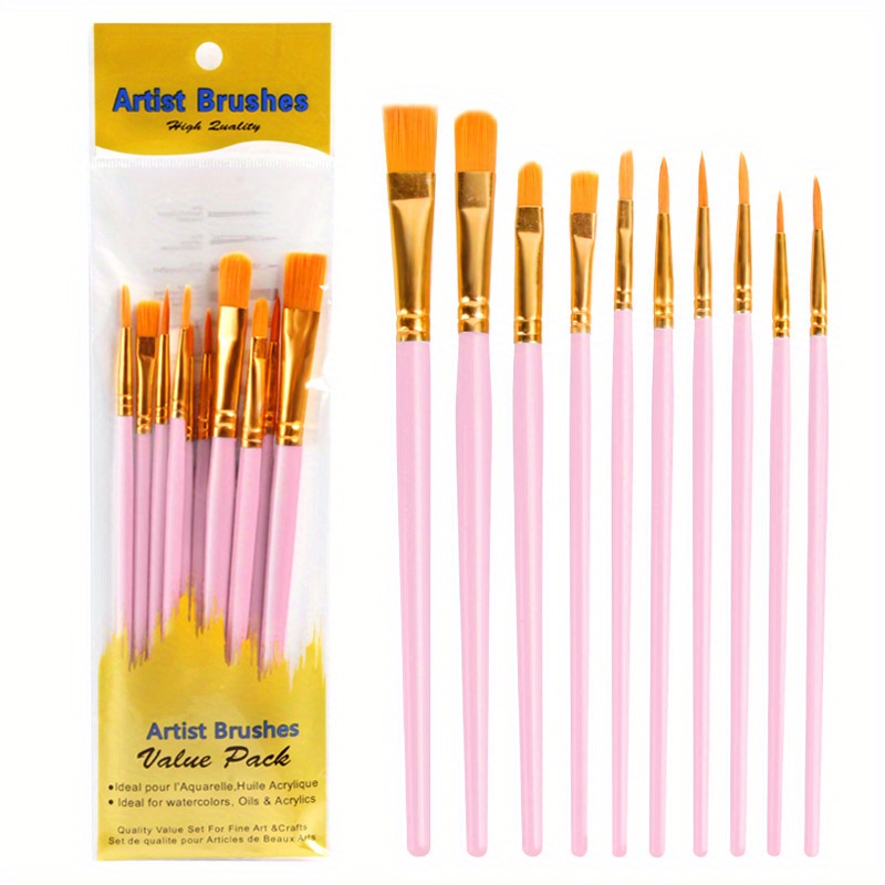 30Pcs Flat Pink Painting Brushes Nylon Hair Plastic Handle for Detail  Acrylic Nail Watercolor Oil Kid School Project Classroom