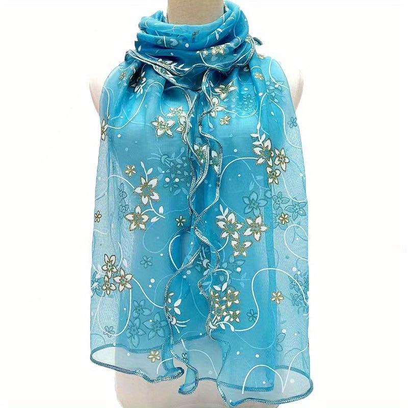 ruffles flower embroidery scarf elegant solid color breathable shawl women head wrap outdoor windproof hijab turban travel beach towel details 3