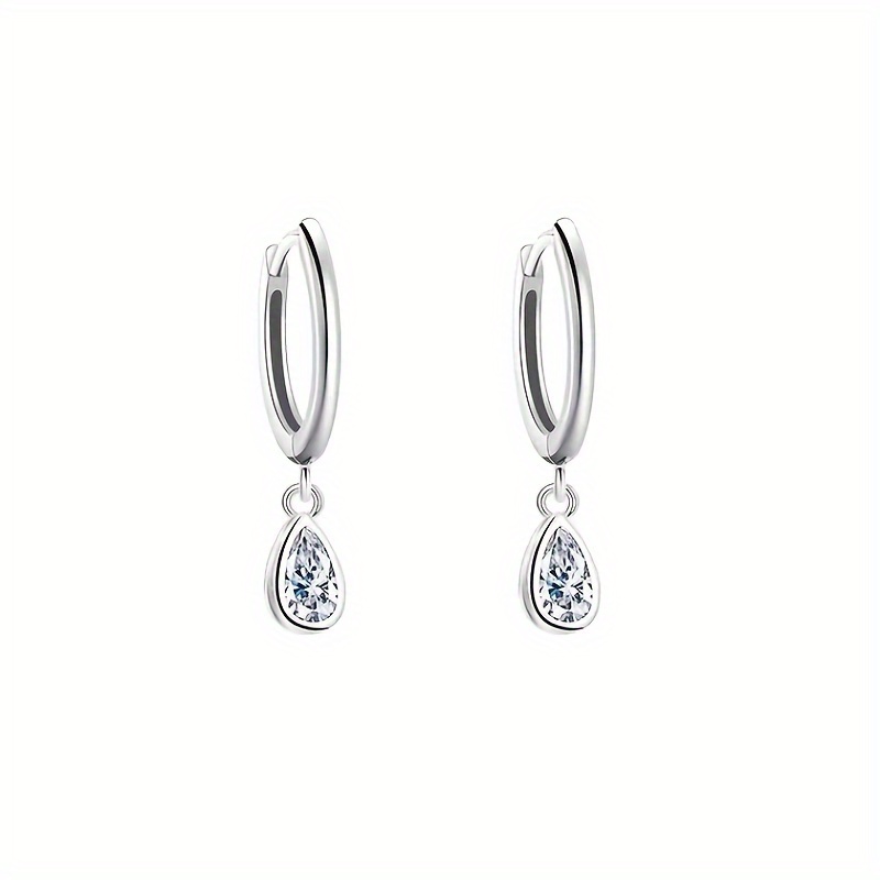 Silvery Water Drop Synthetic Zirconia Earrings
