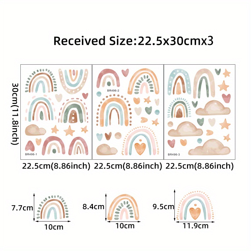 Brup Boho & Star Wall Stickers - Removable Self-adhesive Pastel Decals With Clouds, Hearts, , Unicorns & Faces - Reusable Pvc Room Decor, Walls, Doors