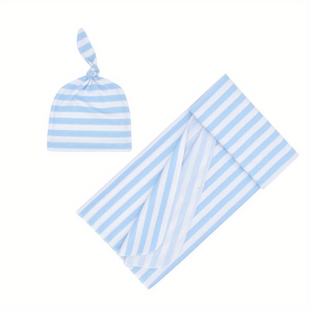 Newborn Cotton Striped Wrapping Fetal Cap and Blanket Set