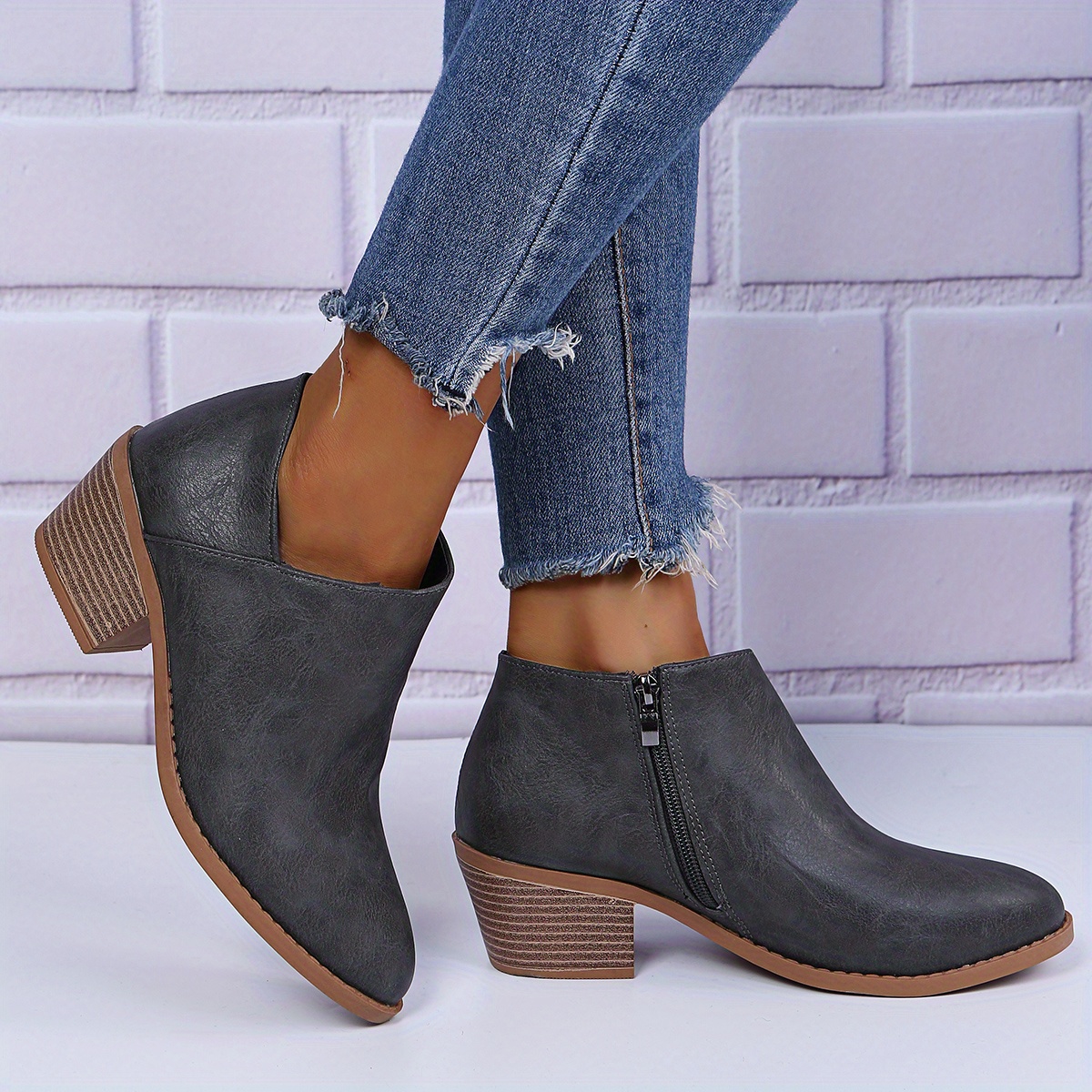 Gray suede ankle hot sale boots low heel