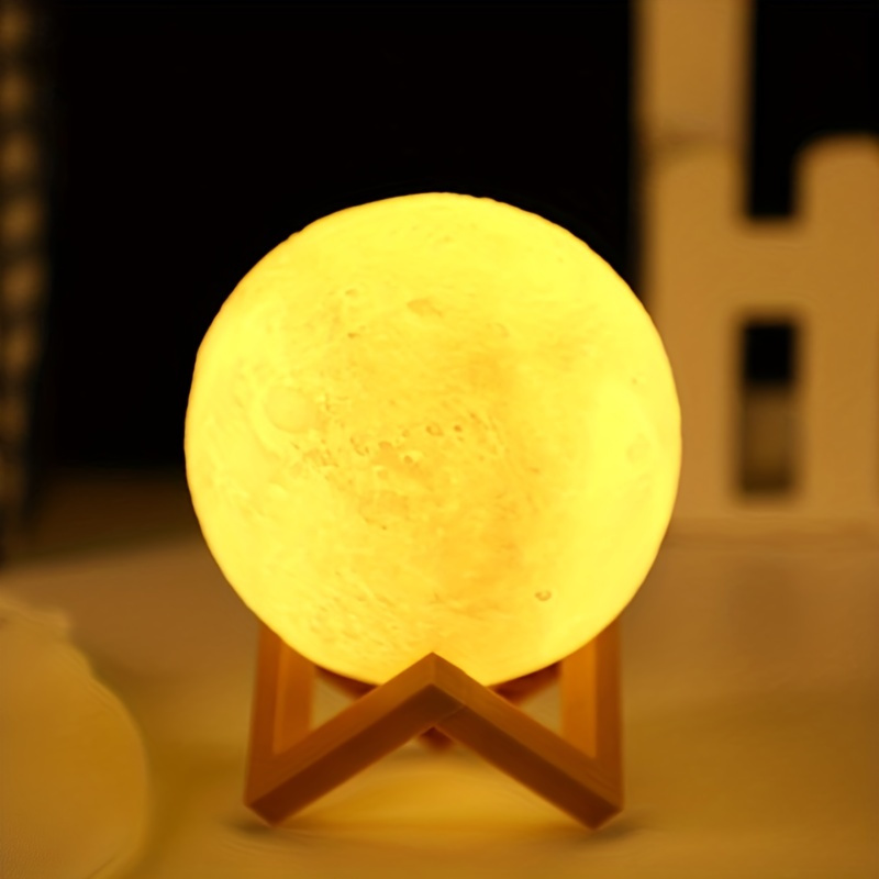 1pc led 3d printing moon lamp battery operated moon shaped night light with wooden stand decorative ambient table light for kids friends lover birthday christmas gifts details 2