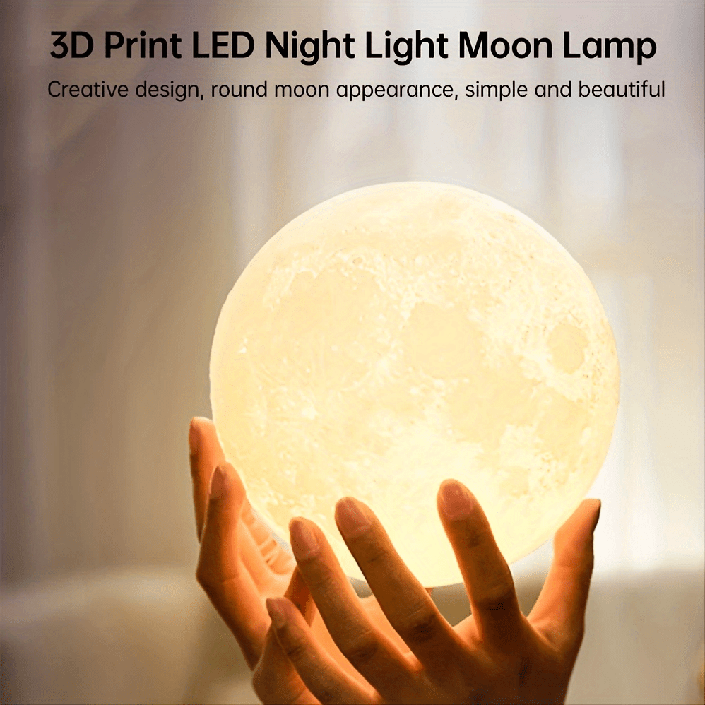 1pc led 3d printing moon lamp battery operated moon shaped night light with wooden stand decorative ambient table light for kids friends lover birthday christmas gifts details 4