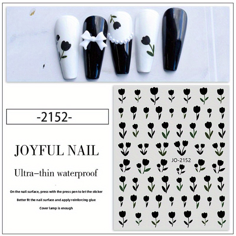 Black & White Spring Nail Art Stickers