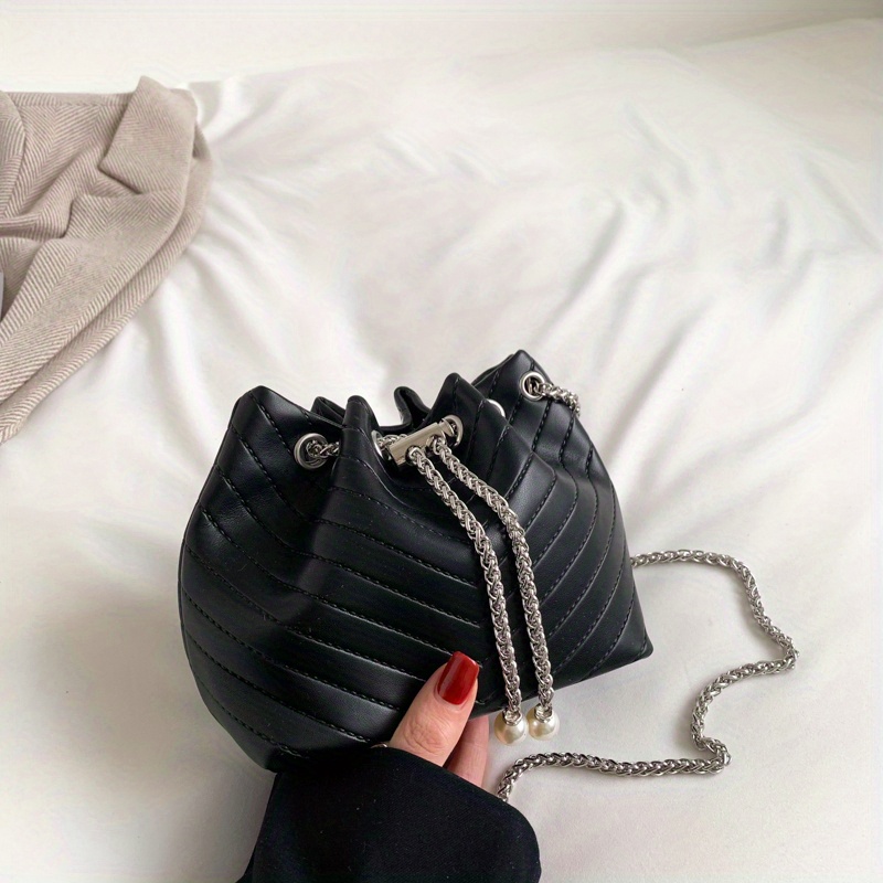 Mini Chevron Quilted Bucket Bag Metallic Chain Crossbody Bag Womens  Drawstring Pu Leather Purse 6 3 5 9 3 9 Inch - Bags & Luggage - Temu