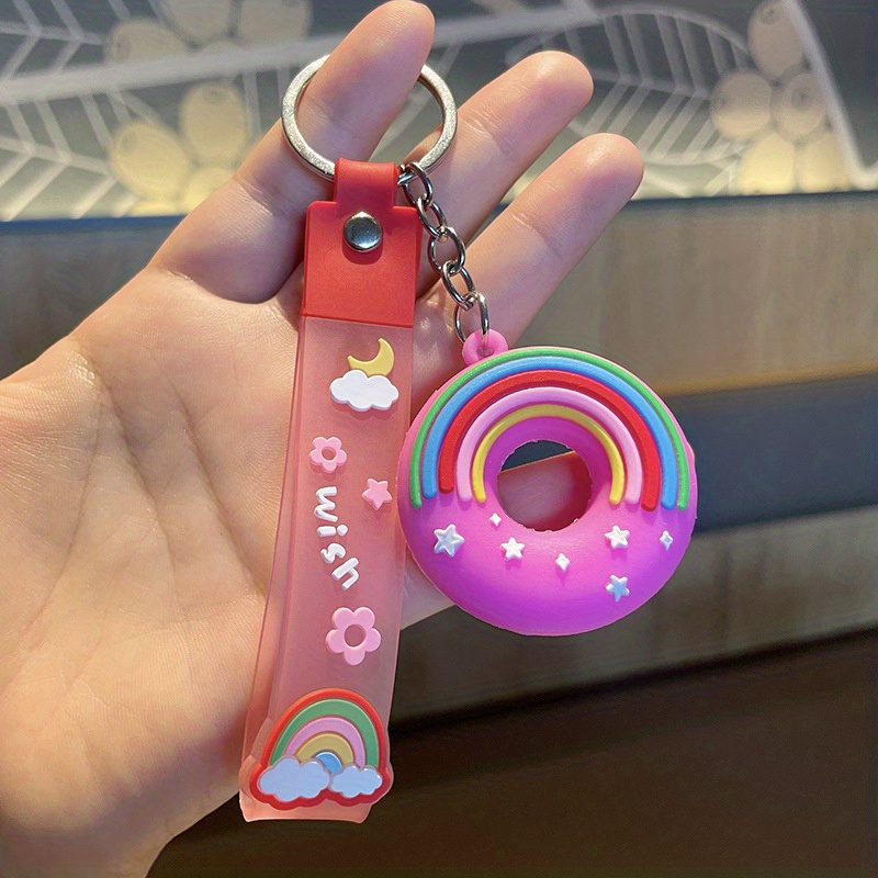 Donut Key Chain Pvc Rainbow Donut Keyrings Doughnut Key - Temu