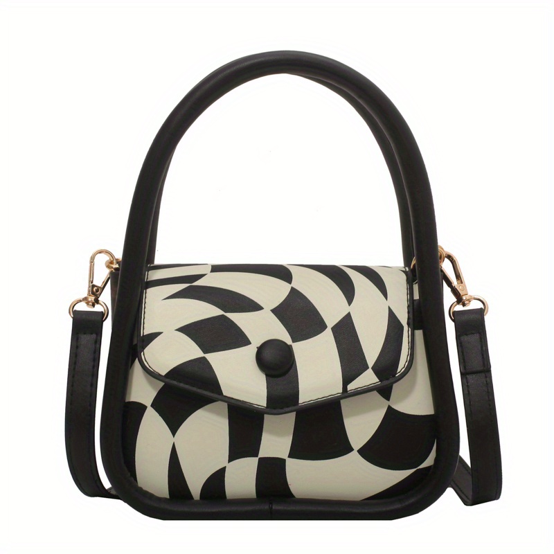 Geo Print Crossbody Bag, Mini Pu Leather Square Purse, Women's Wide Strap  Shoulder Bag (6.68*4.32*2.75) Inch - Temu
