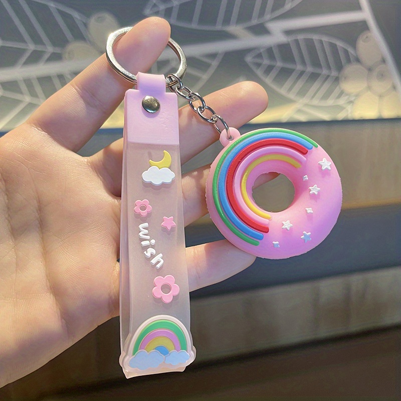 Donut Key Chain Pvc Rainbow Donut Keyrings Doughnut Key - Temu