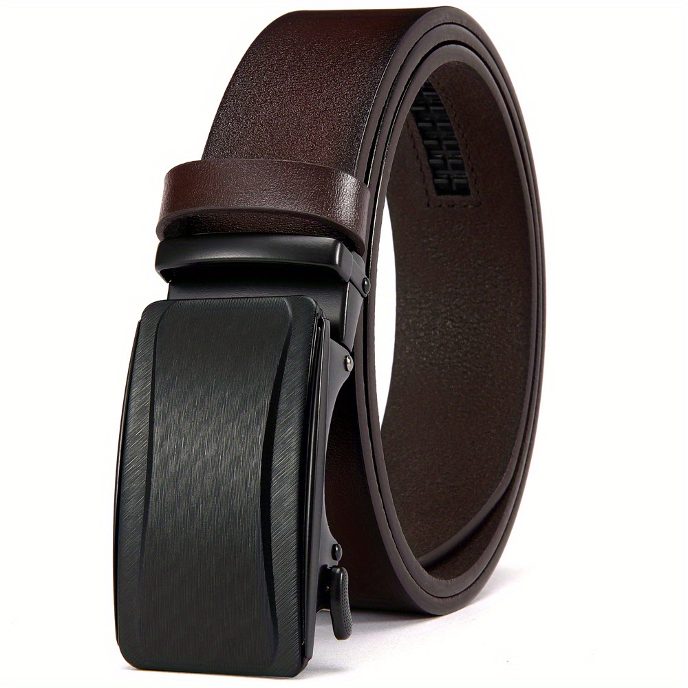 Men's Leather Ratchet Belt Automatic Buckle For Casual Jeans