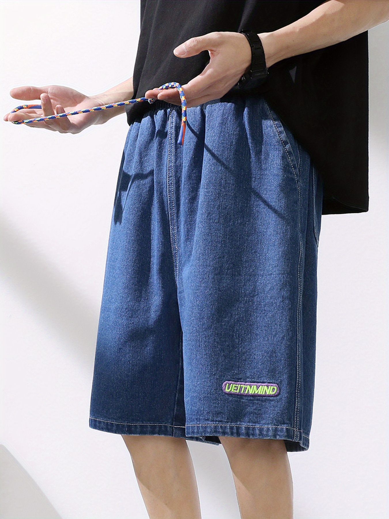 Men's Navy Blue Loose Denim Shorts Cotton Blend Thin Shorts Temu