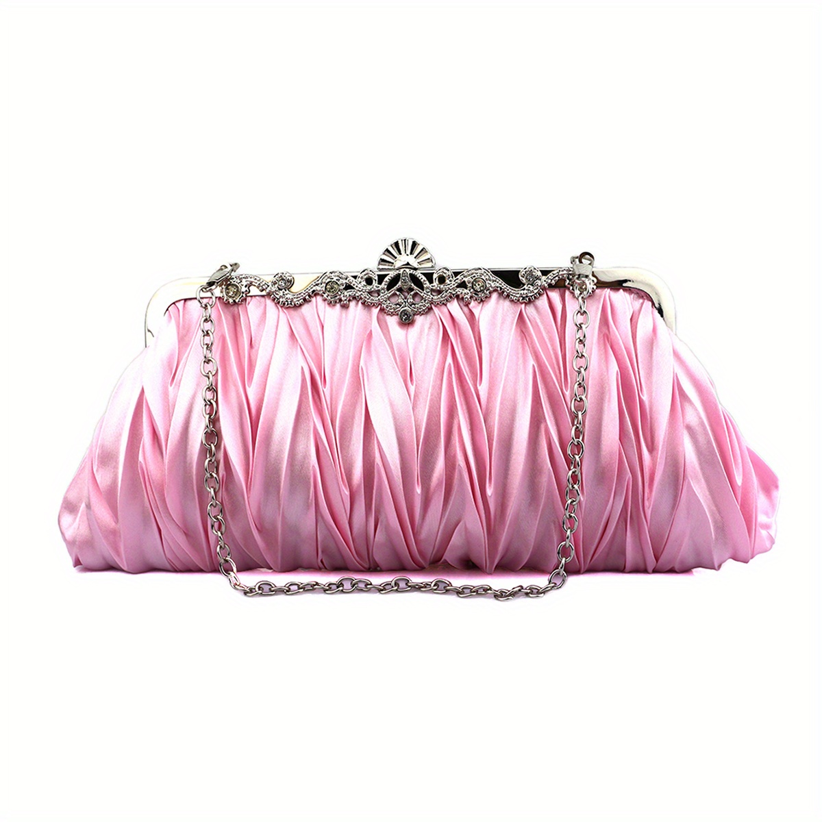 Rhinestone Ruched Clutch Purse with Chain for Party