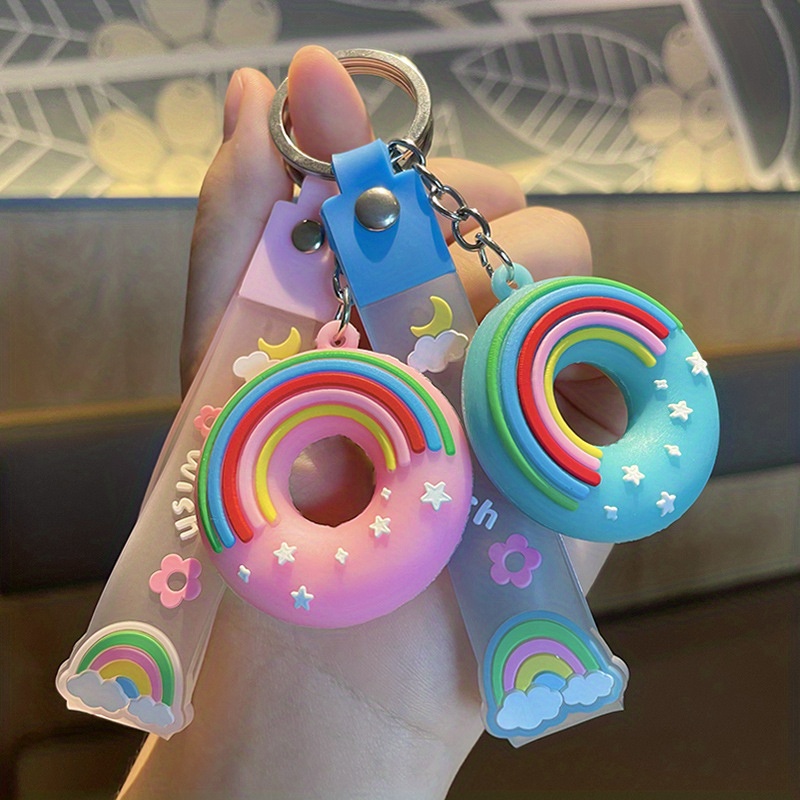 Donut Key Chain Pvc Rainbow Donut Keyrings Doughnut Key - Temu