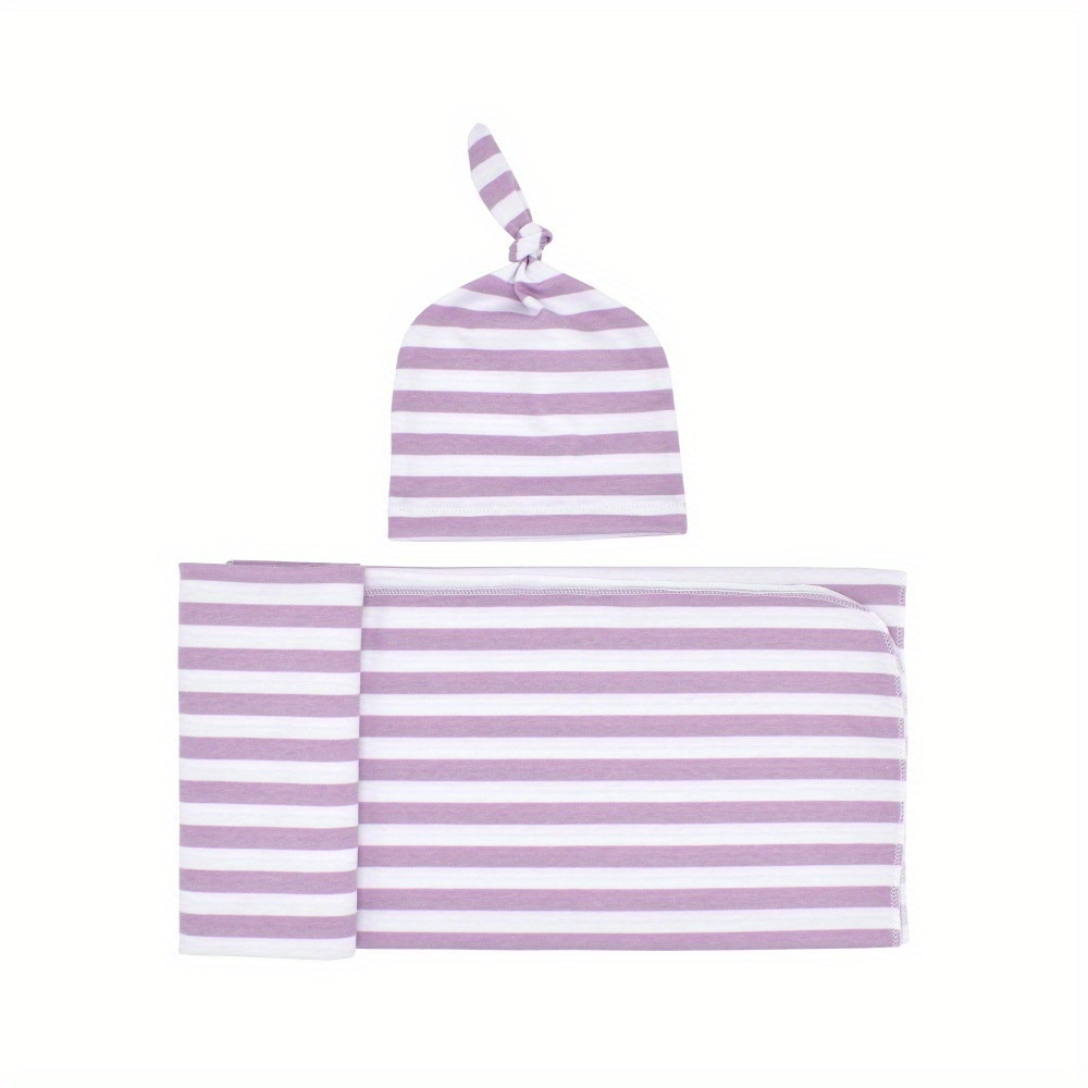 Newborn Cotton Striped Wrapping Fetal Cap and Blanket Set