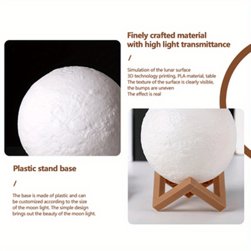 1pc led 3d printing moon lamp battery operated moon shaped night light with wooden stand decorative ambient table light for kids friends lover birthday christmas gifts details 7