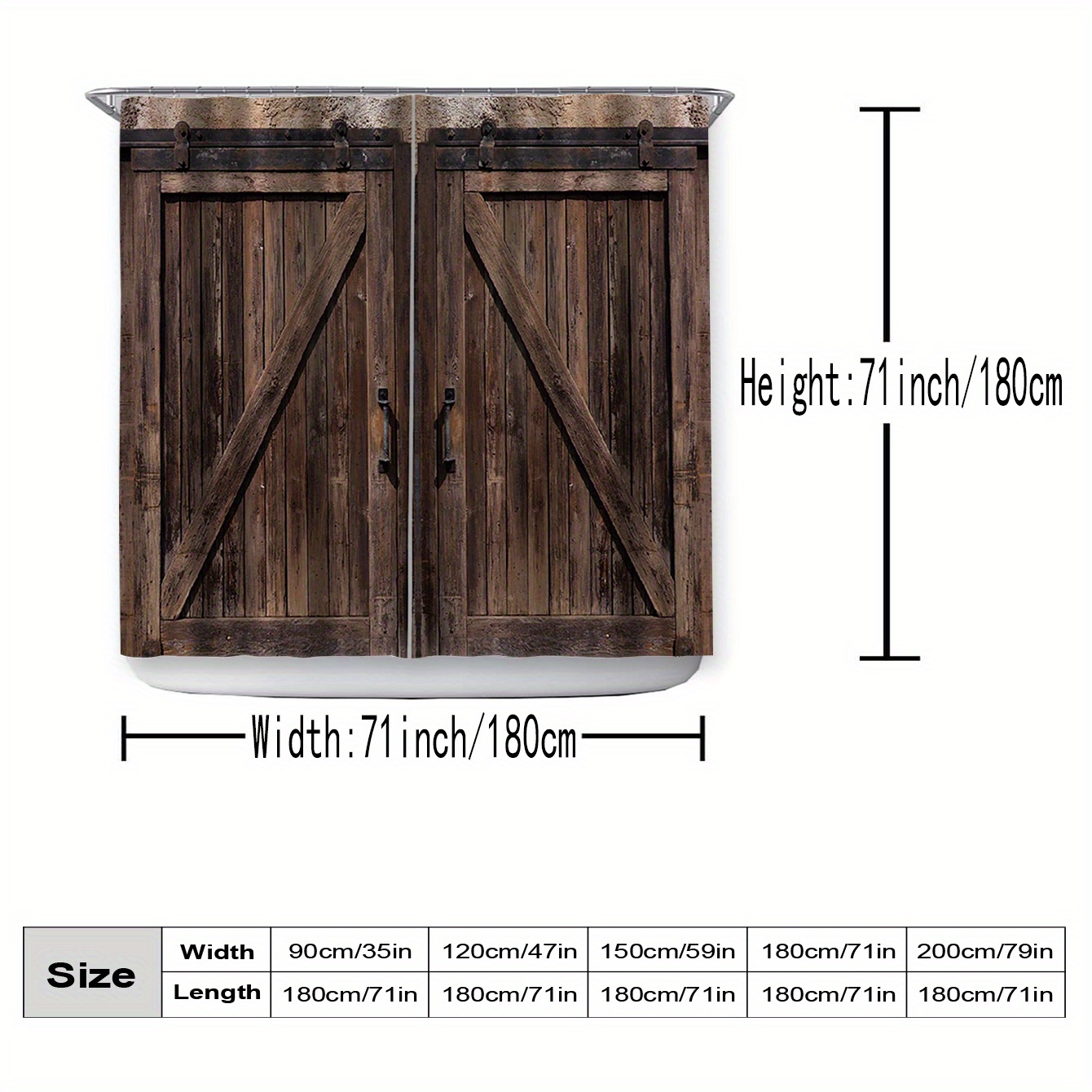 1pcs Brown Wooden Barn Door Shower Curtain, Polyester Waterproof With  Plastic Hooks 12