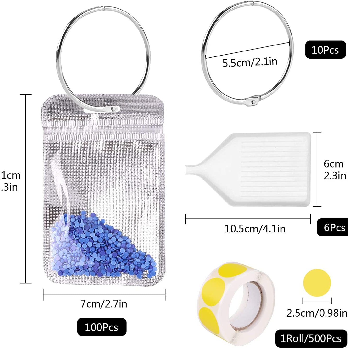LYTIVAGEN Diamond Painting Accessories Kit Including 100Pcs Diamond  Painting Ziplock Bags 10Pcs Round Binding Rings 6Pcs Plastic Tray 1 Sticky  Dots Labels 1 Storage Bag for Craft Embroidery 