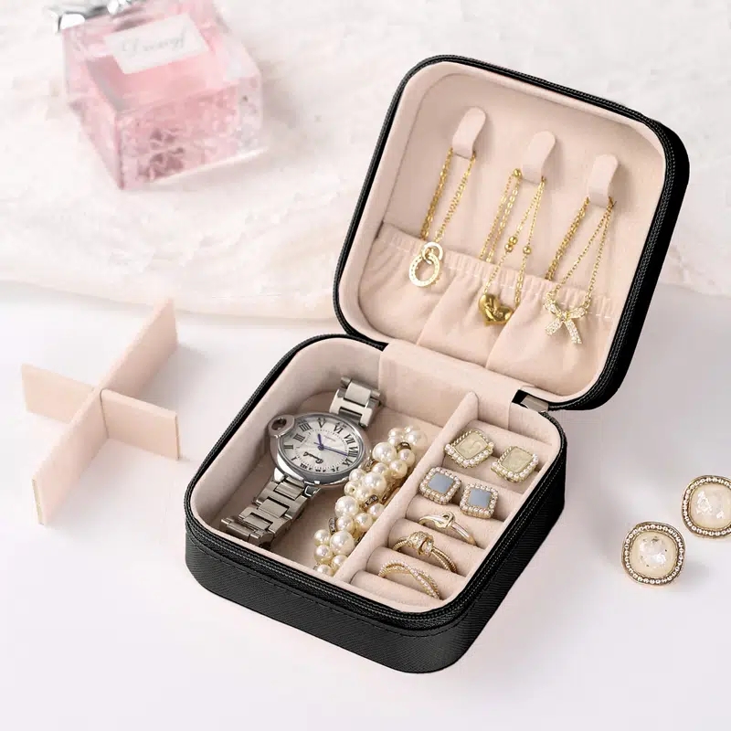 SkyAuks Jewelry Box, Women Portable Travel Jewelry Organizer Box Makeup Cosmetic Case Storage Bag for Necklace Chain Bracelet Watch Earring Mirror, Women's