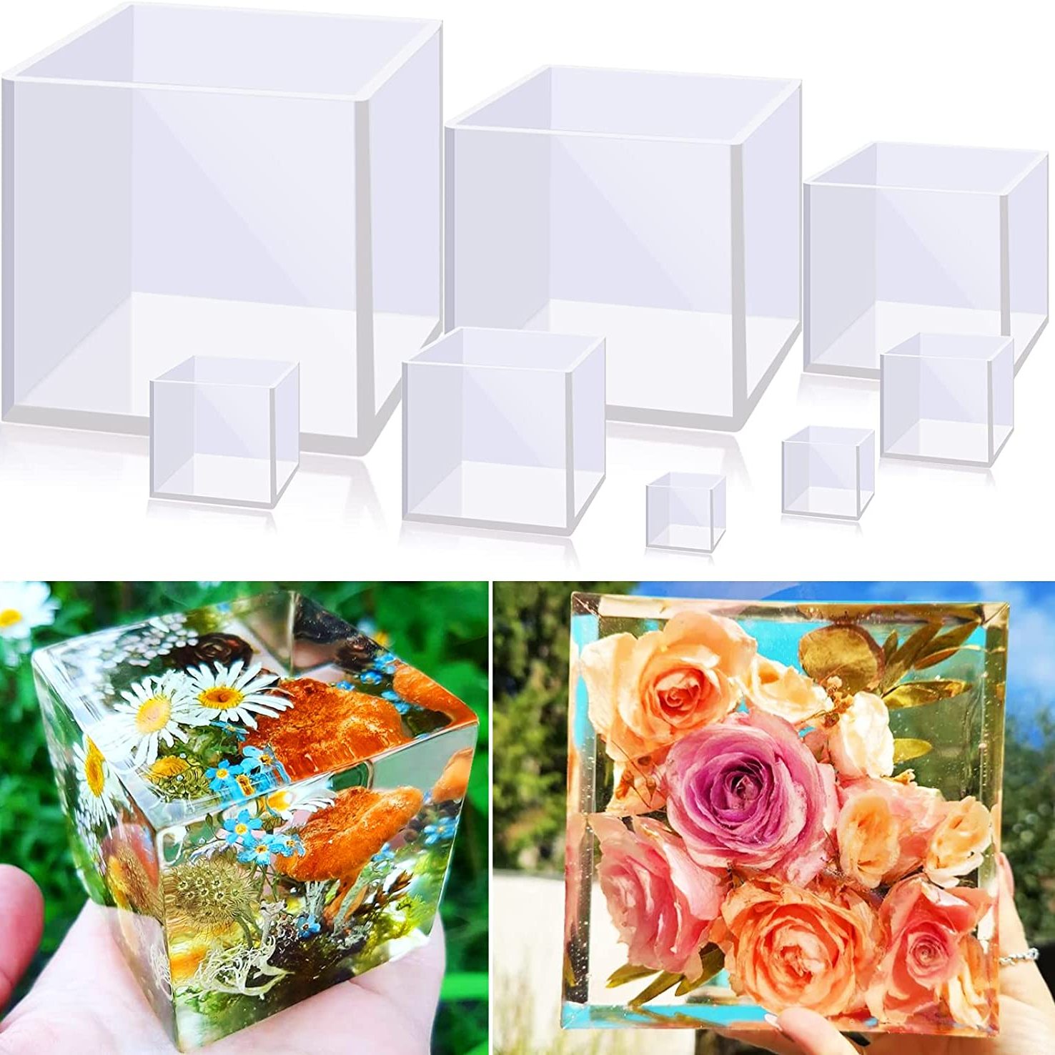 Silicone Mold Resin Molds For Flowers Preservation Diy Wedding Valentine  Anniversary Gift Home Decors Cube (with wooden box)