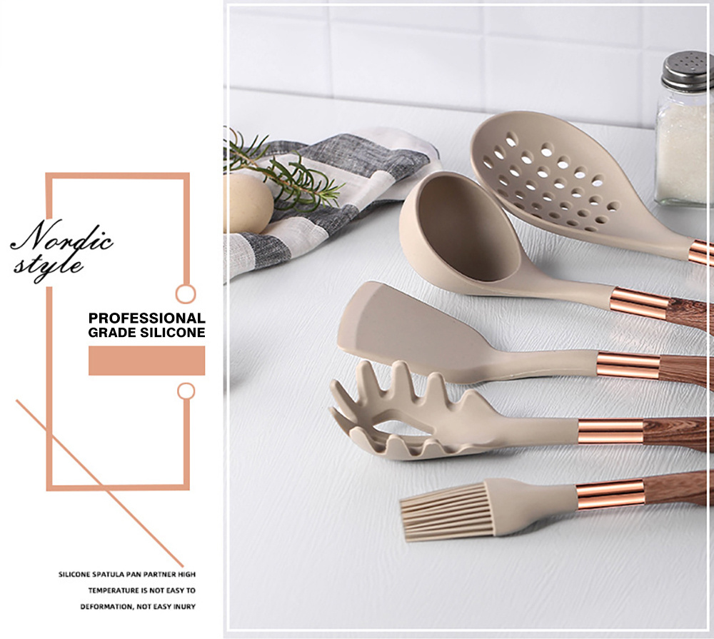 Non-Stick Silicone Kitchen Utensils Set with Rose Gold Plated Handle - Heat  Resistant Cooking Tool Accessories - 9 Pieces - Eco-Friendly & Stocked -  446°F/230°C High Temperature Resistance - Brown/Black – pocoro