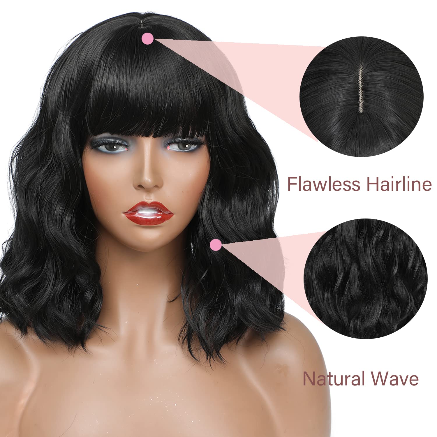 Short Wavy Bob Wigs Women Synthetic Heat Resistant Fiber - Temu