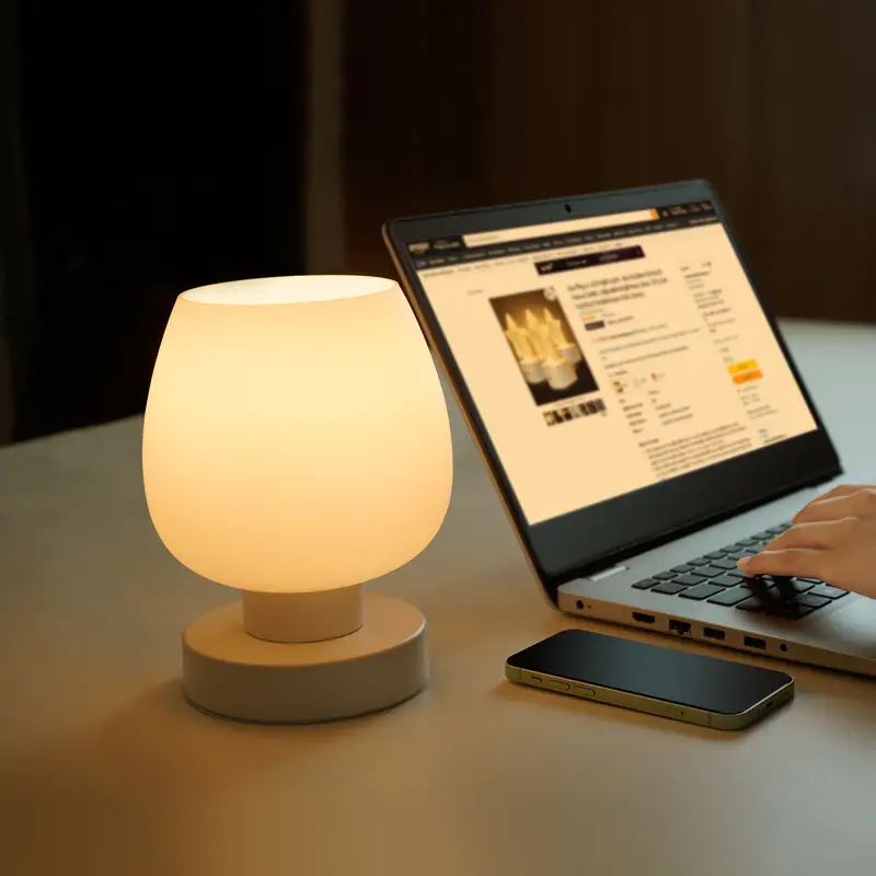 1pc Touch Bedside Table Lamp Modern Small Lamp For Bedroom Living Room Nightstand Desk Lamp With White Opal Glass Lamp Shade Warm LED Bulb 3 Way Dimmable Simple Design Christmas Gift details 6
