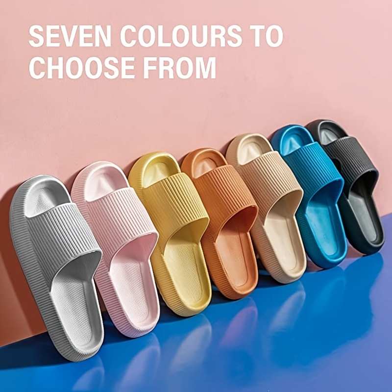 

Women's Indoor Pillow Slides, Solid Color Soft Sole Open Toe Bathroom Slippers, House Eva Slippers