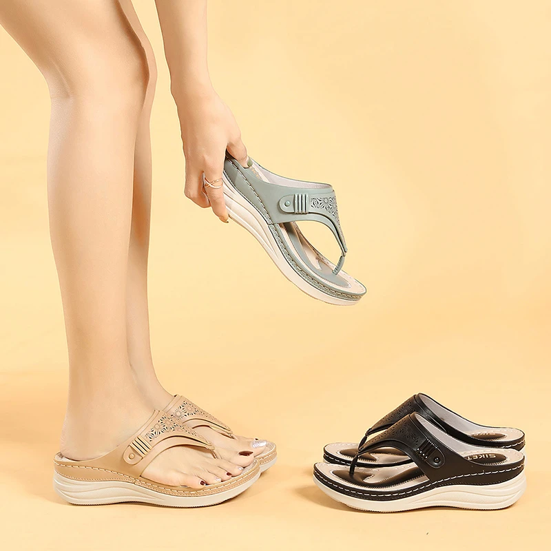 womens wedge flip flops open toe soft sole arch support slides shoes comfortable casual slides for holiday details 2