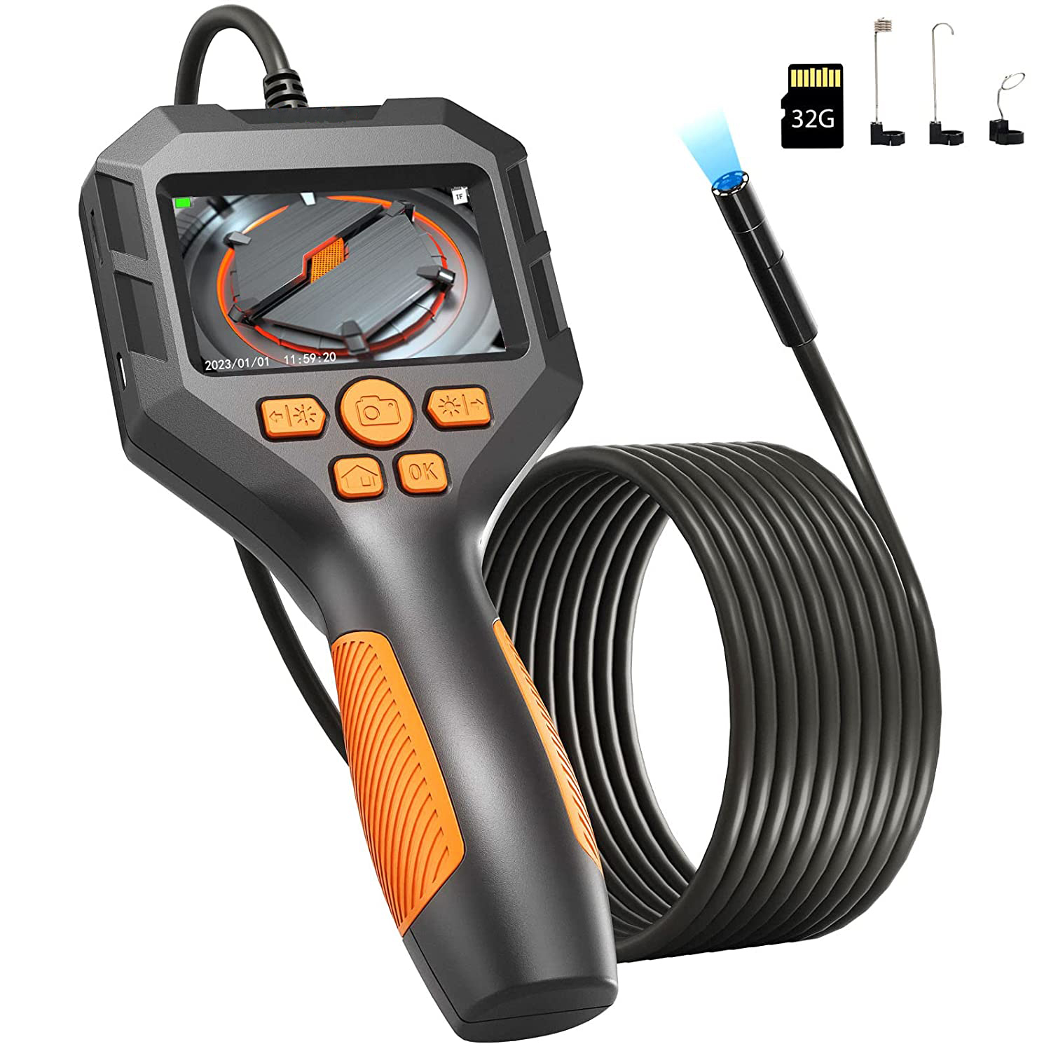 Inspection Camera, Triple Lens Teslong Borescope with 6 IPS Split Screen,  WiFi Endoscope Camera with Light IP67 Waterproof Flexible Cable Scope
