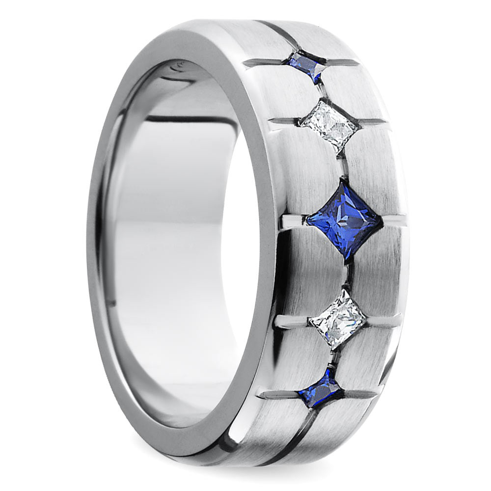 Silver Blue White Artificial Diamond Ring Men's Ring For Wedding