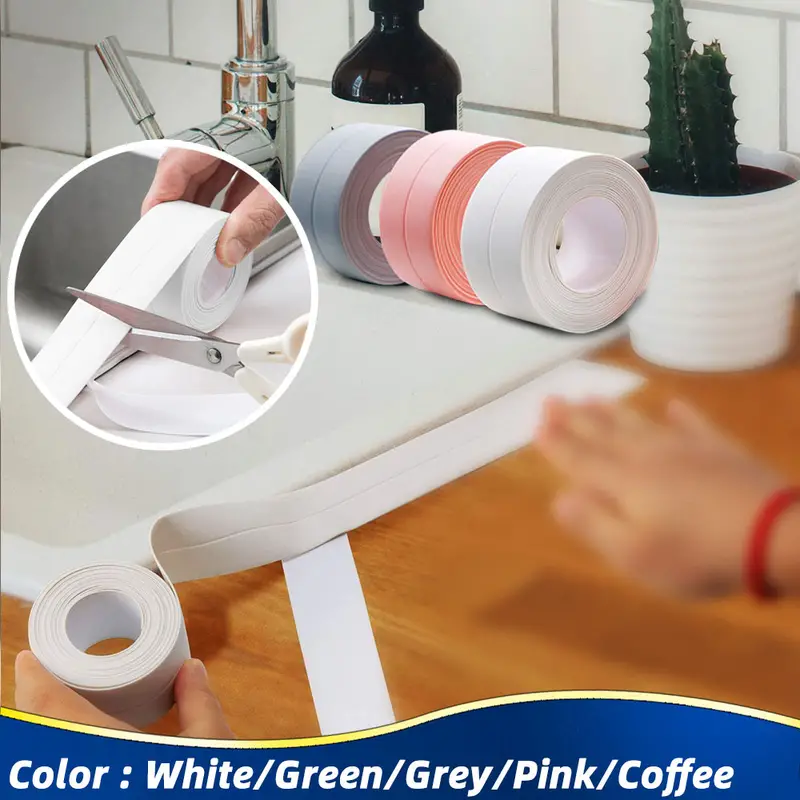 1 roll white pvc self adhesive caulk strip tape for kitchen sink toilet bathroom bathtub floor wall edge protection shower sink bath sealing tape strip waterproof wall sticker details 9
