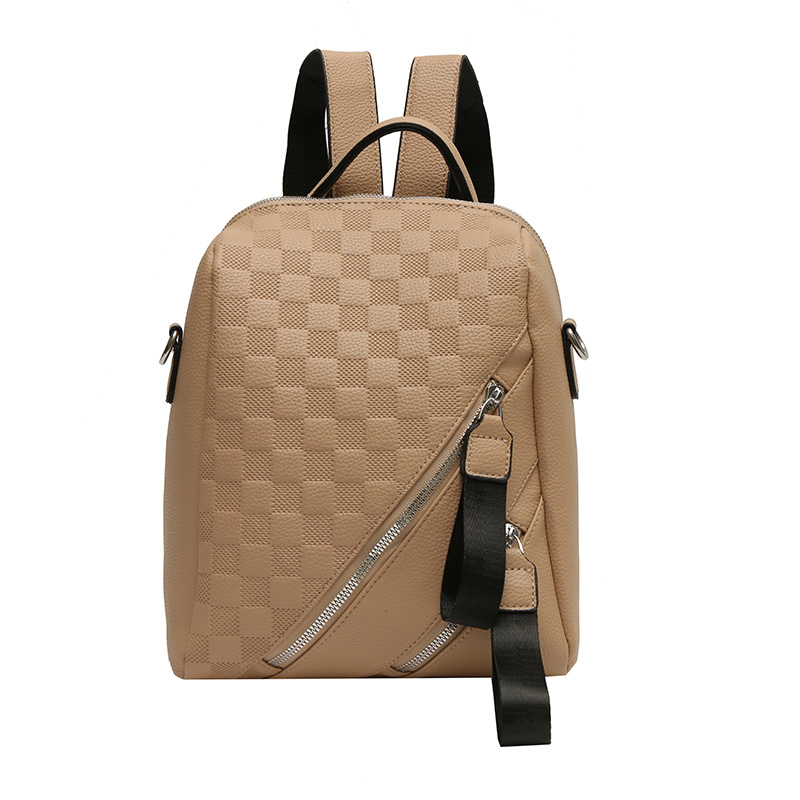 Casual Checkered Backpack, Women's Faux Leather Bookbag, Fashion Zipper  Front Travel Daypack - Temu