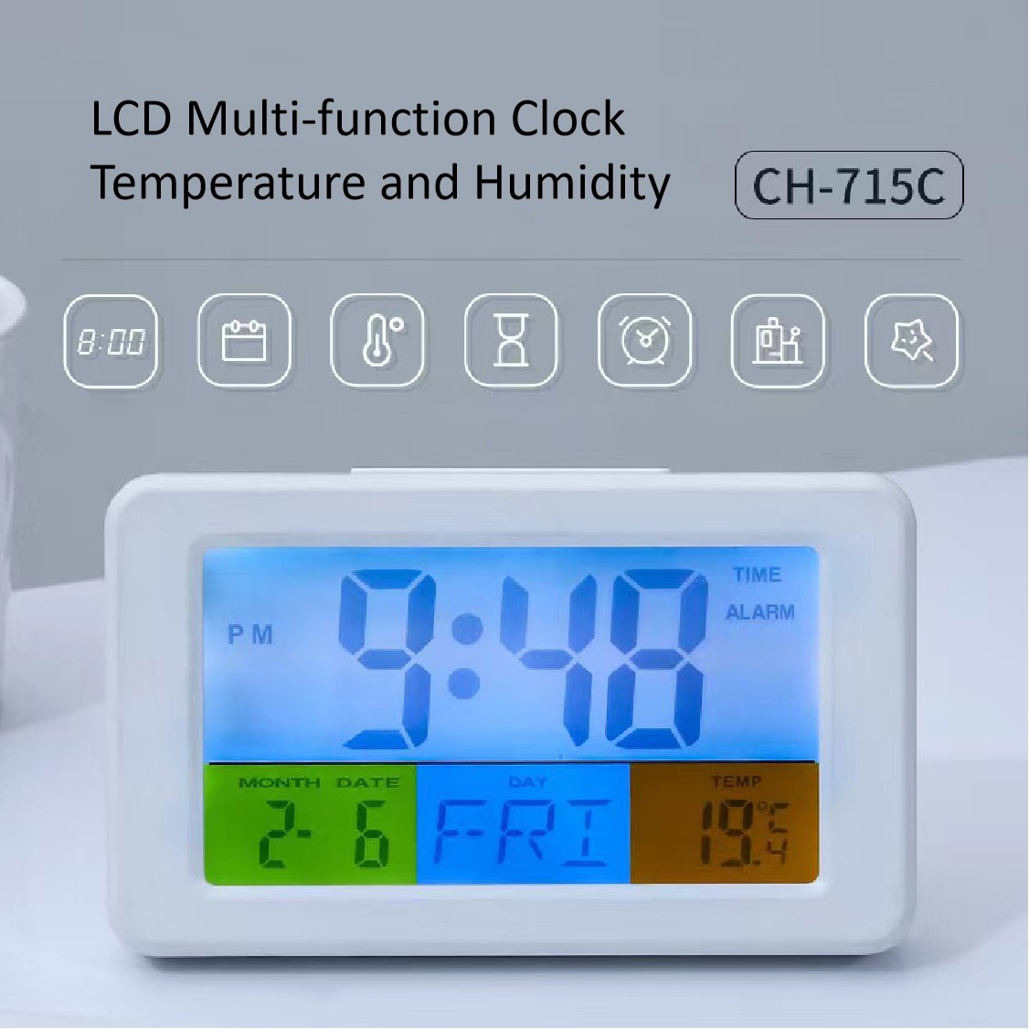 Intelligent Lcd Color Alarm Clock Multi function Digital Temu