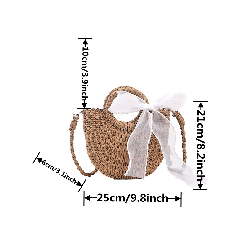 Straw Crossbody Bag, Women Beach Shoulder Summer Top Handle Crossbody Round Purse Ladies Woven Fashion Crochet