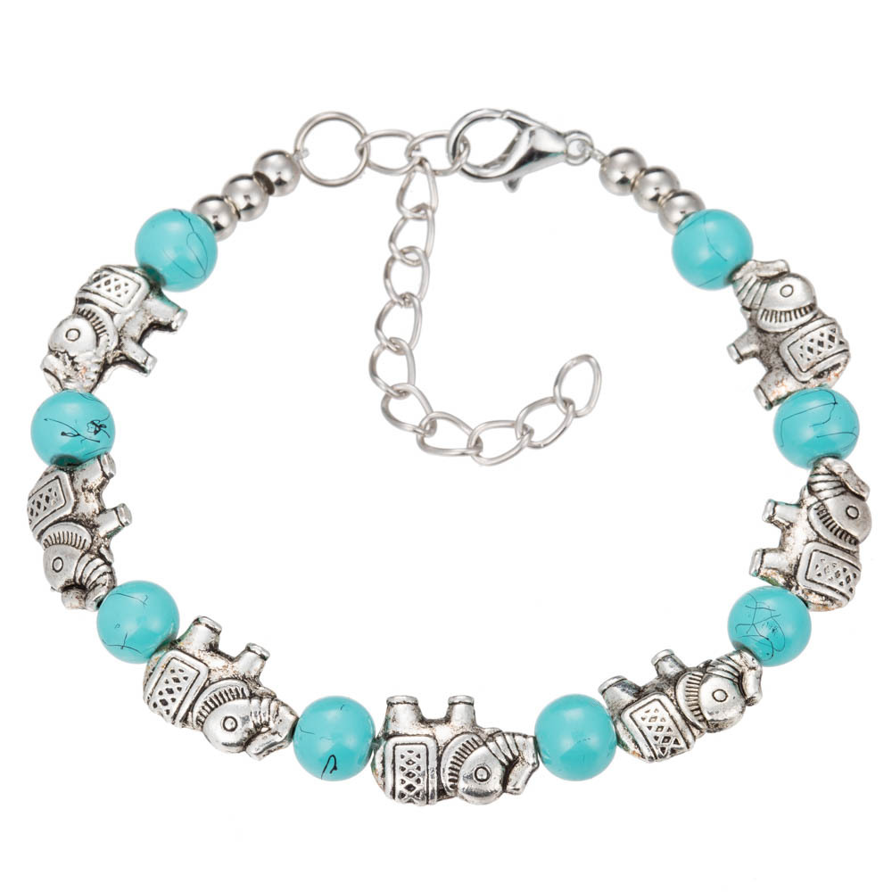 charm vintage jewelry natural turquoise women girl butterfly bracelet chain beads bracelet bangle wedding gift elephant 8