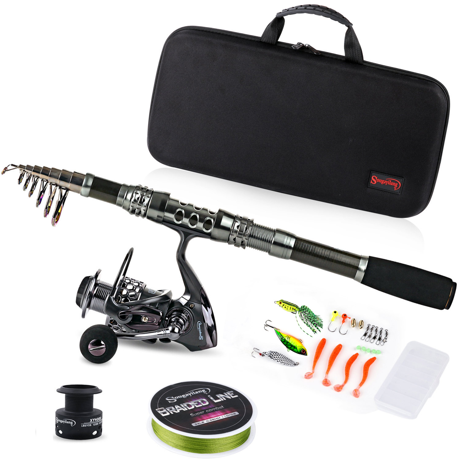 Sougayilang Fishing Rod Combos With Telescopic Fishing Pole Spinning Reels  Fishing Carrier Bag For Travel Saltwater And Freshwater Fishing