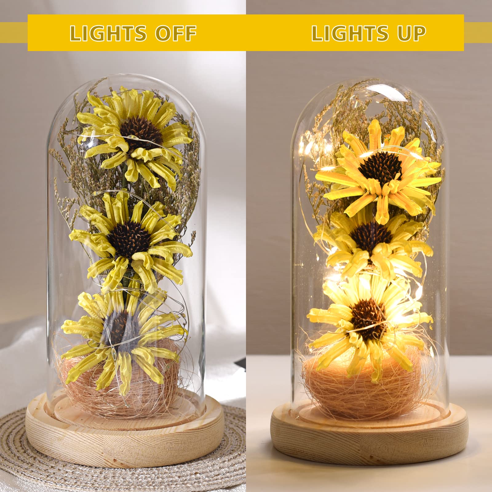 QUELIEN quelien sunflower gifts for women,birthday gifts for her,sunflowers  artificial flowers in glass dome,unique gifts for xmas,va