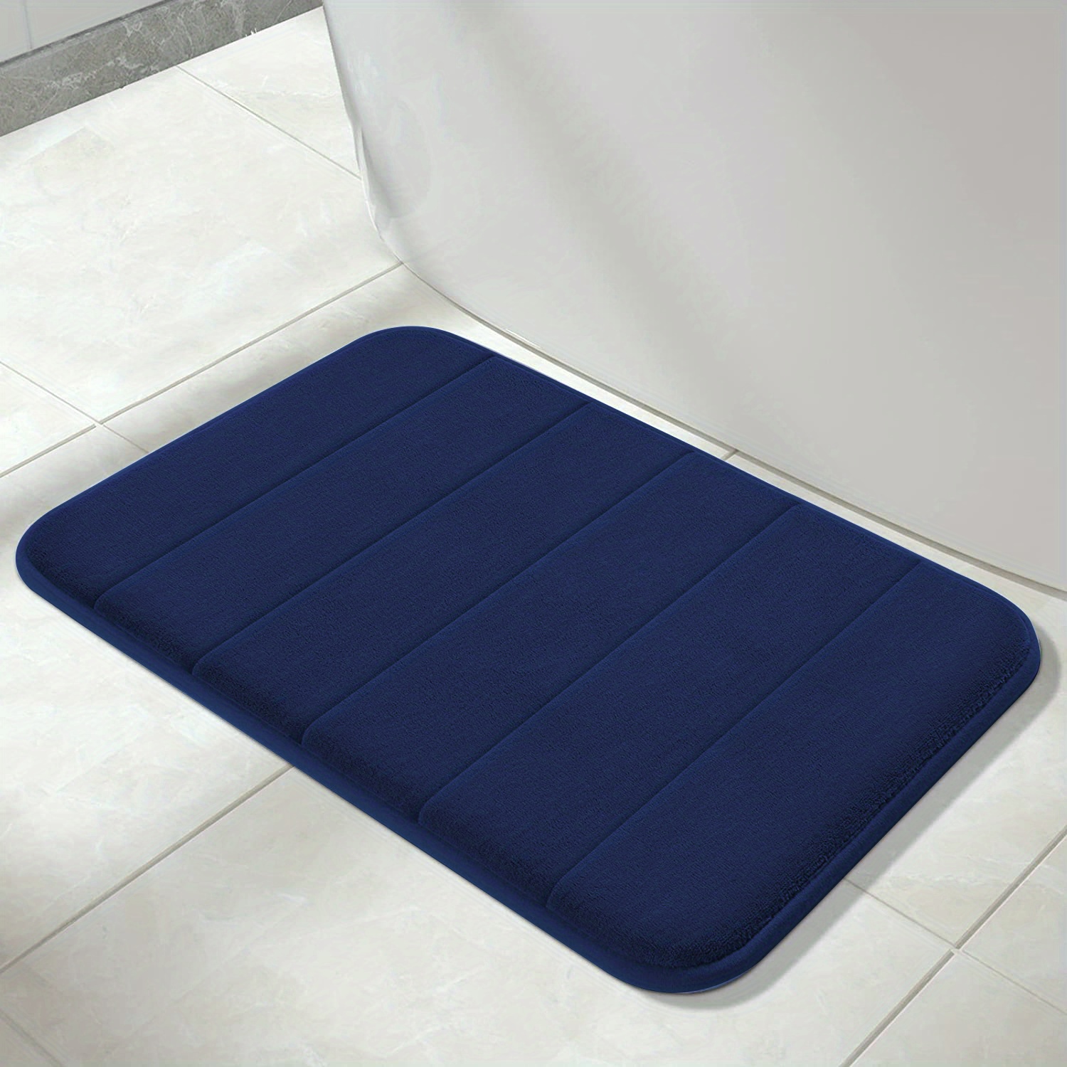 Absorbent Navy Blue Leaf Sponge Bathroom Mat Non slip - Temu