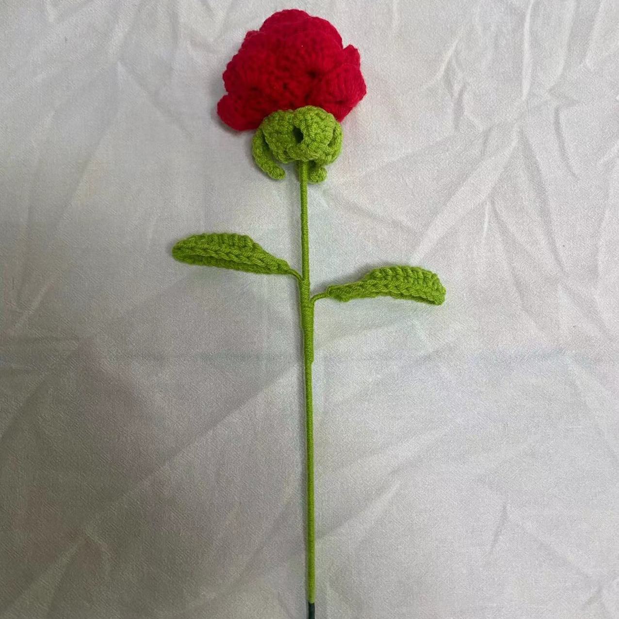 Handmade Crochet Red Rose Single Flower Bouquet Valentine Wedding  Anniversary