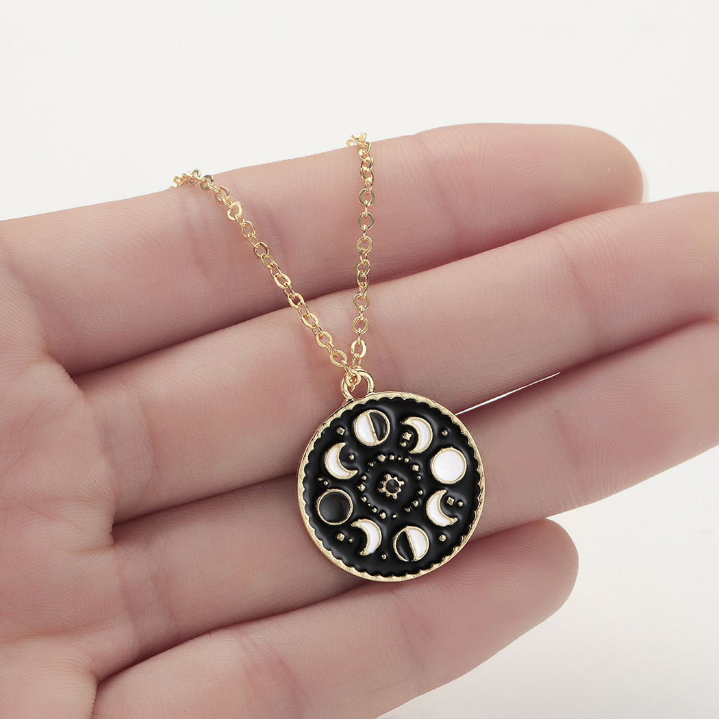 Gold Moon Phase Black Lace Choker - Lunar Cycle Necklace