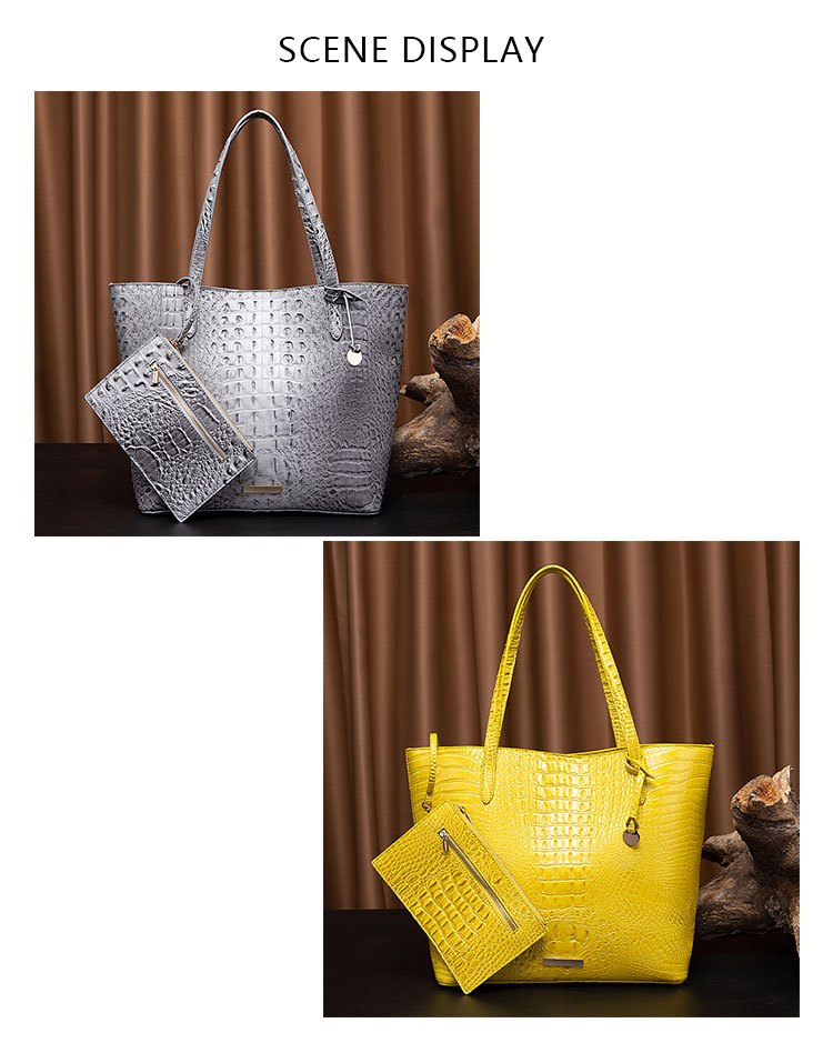 Classic Crocodile Embossed Bag Sets, Trendy Elegant Tote Bag With