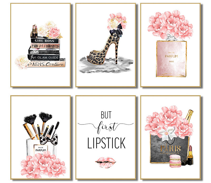 Canvas Posters, Perfume Lipstick High Heel Canvas Wall Art Decors