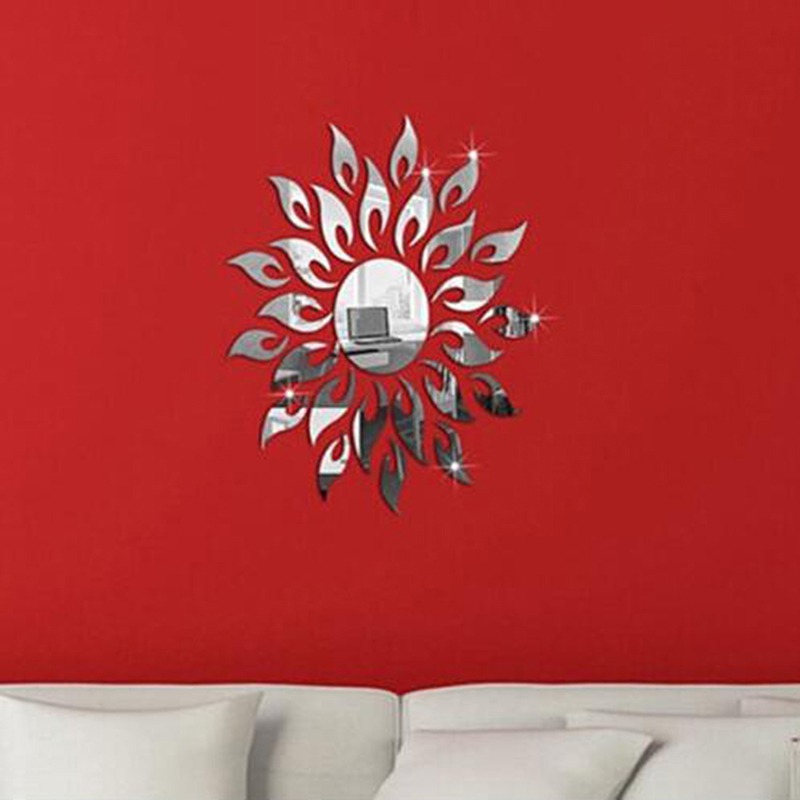 3d Sunflower Mirror Wall Stickers Round Acrylic Living Room - Temu