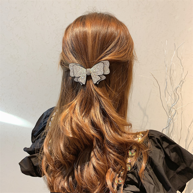 vendor-unknown Rhinestone Studded Grosgrain Hair Bows - Hair Accessory for Dance Candy Apple