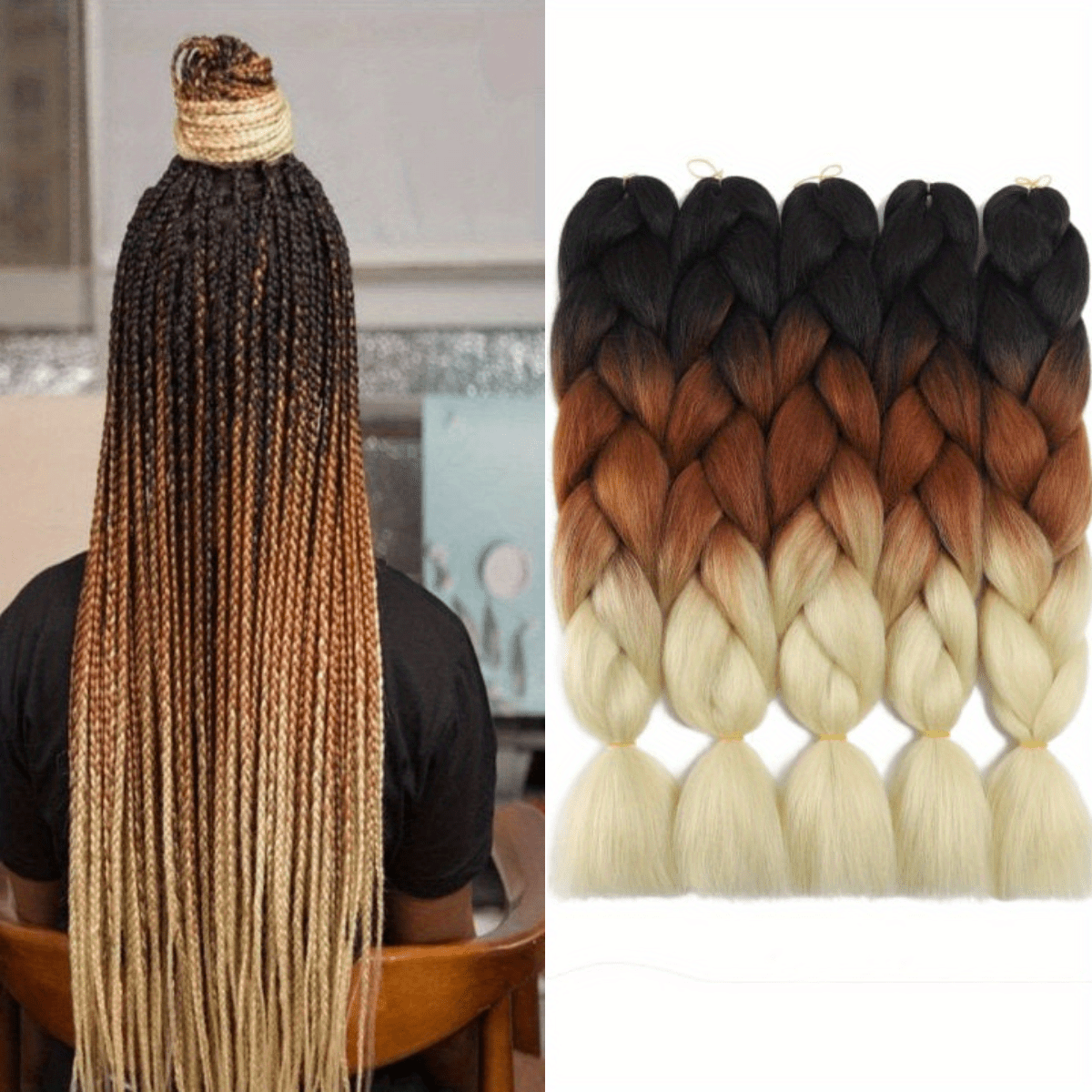 Ombre Jumbo Braids Hair Extensions Afro Twist Braids Kanekalon Jumbo  Braiding Box Braid Crochet Hair Synthetic Braiding Hair 24 Inch 100G/Bundle  - 1